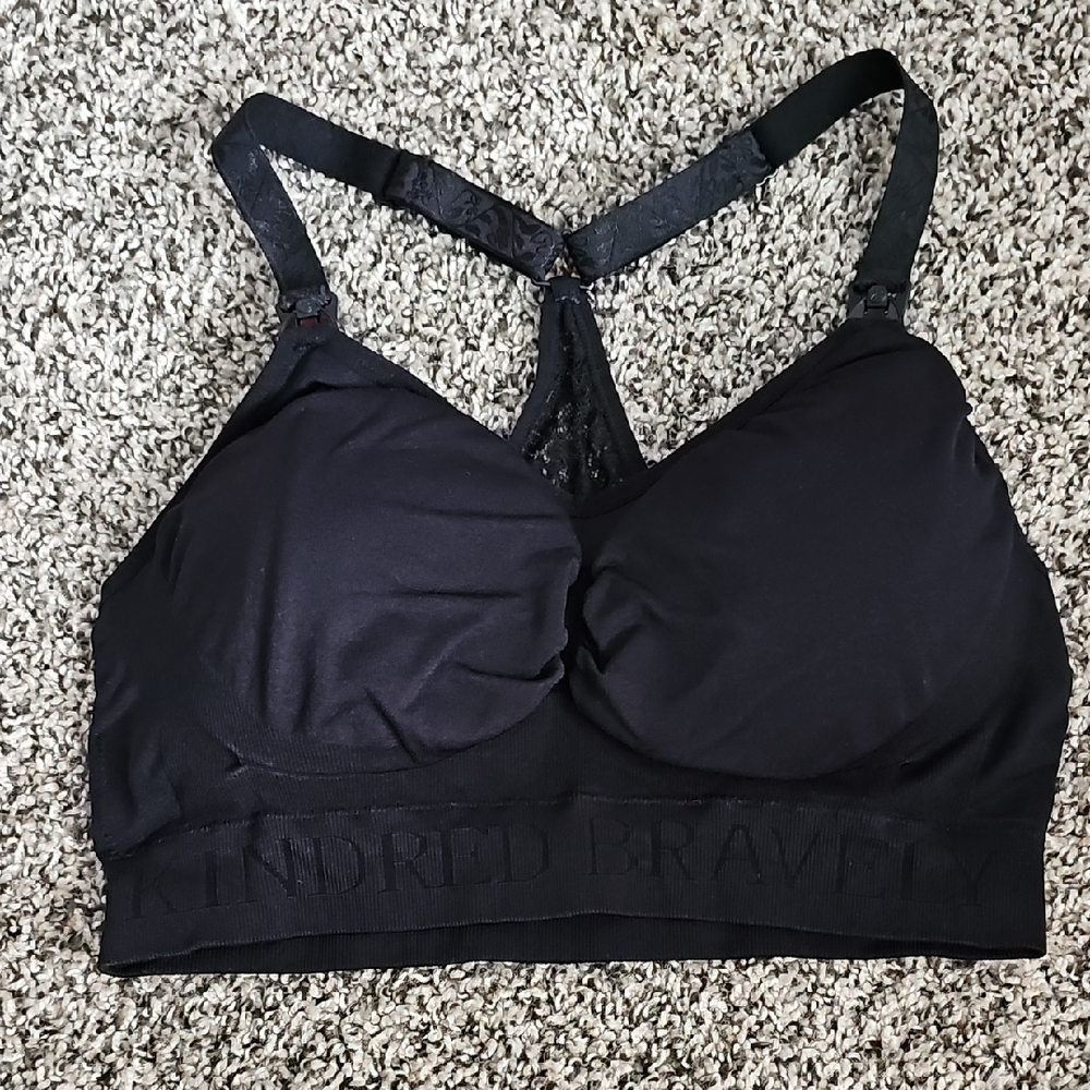 Kindred Bravely Black Nursing Bra With Lace Size Large-busty